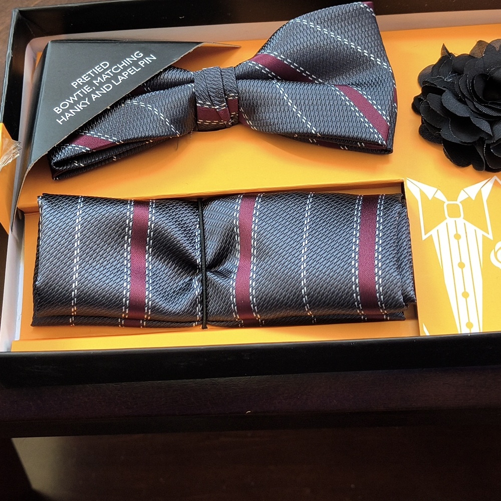 Men's Bowtie with hanky and lapel pin